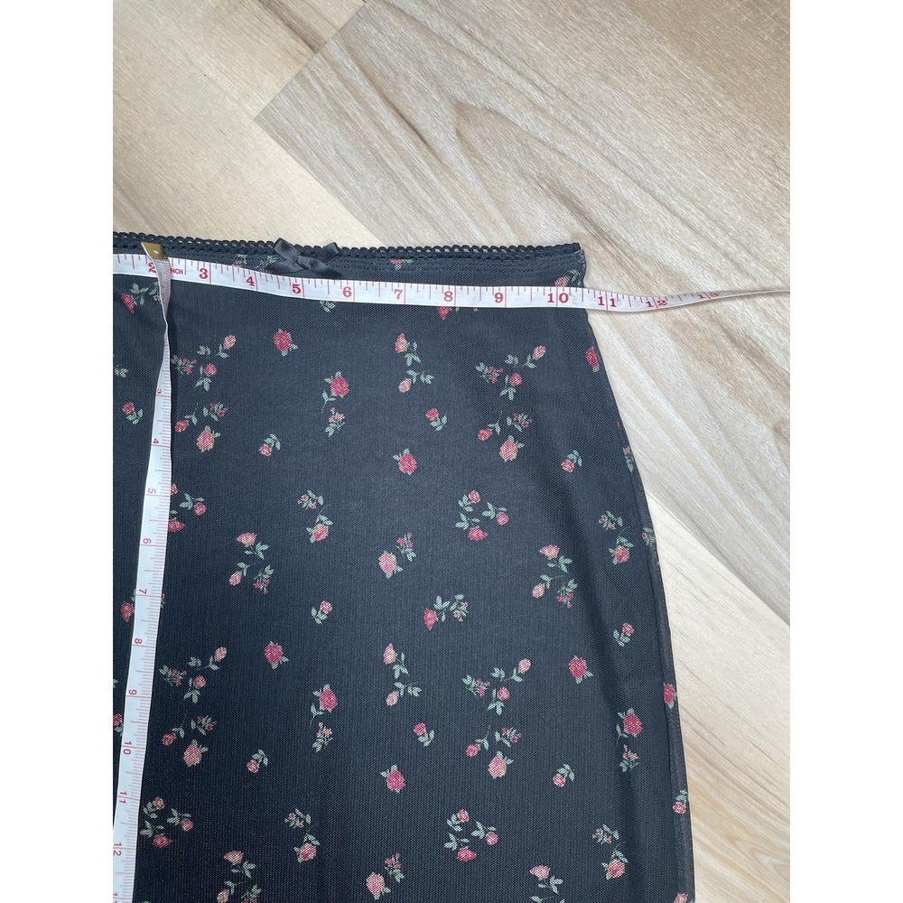 Y2K Mesh Floral Midi Skirt Black Sheer Overlay Stretch Small Cottagecore - Picture 5 of 7
